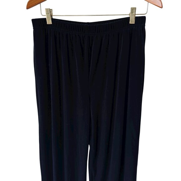 Vtg Joan Leslie Petite Pant Velour Pull On Comfort Black Straight Leg High Rise - Picture 4 of 11